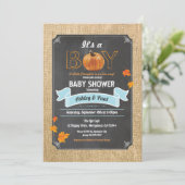 Pompoenjongen douche burlap houtsalk kaart (Staand voorkant)