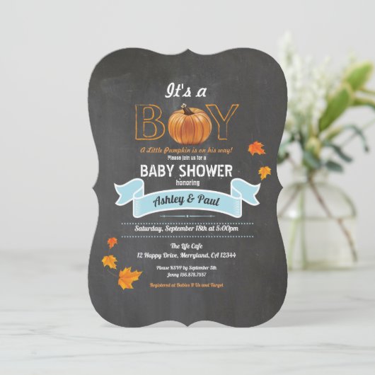 Pompoenjongen douche rustige houtkool inv kaart (Staand voorkant)