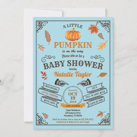  pompoenjongen doucheuitnodiging blauw kaart (Voorkant)