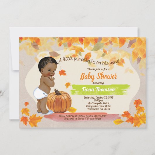 Pompoenjongen doucht rustige  herfst kaart (Voorkant)