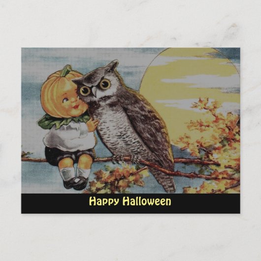 pompoenjongen en kippen op het Briefkaart Hallowe (Voorkant)