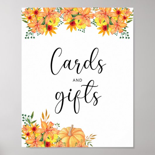 pompoenkaarten en baby shower met giften poster (Voorkant)