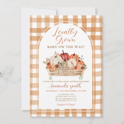 Pompoenkar lokaal geteeld Baby shower Kaart (Voorkant)