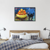 Pompoenkarakters en zwarte kat canvas afdruk (Insitu (Slaapkamer))