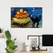 Pompoenkarakters en zwarte kat poster (Thuiskantoor)