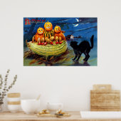 Pompoenkarakters en zwarte kat poster (Keuken)