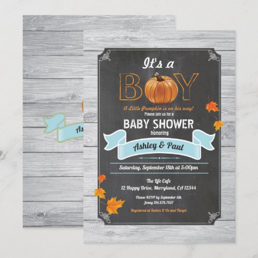 Pompoenkarton, baby shower-rustig houtkarton kaart (Voorkant / Achterkant)