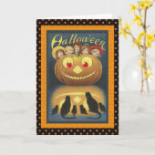  pompoenkop en zwarte katten Halloween Kaart (Gele Bloem)