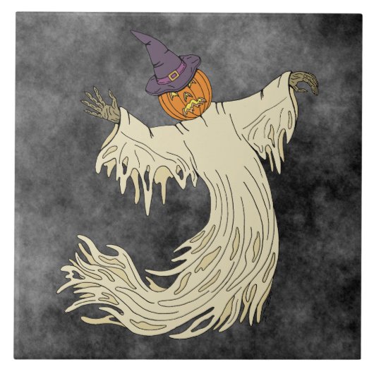 Pompoenkop Spook Halloween Kunst Tegeltje (Voorkant)