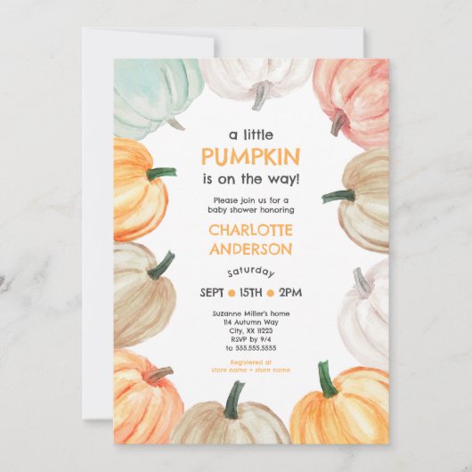 Pompoenkrans neutraal gender herfst baby shower kaart (Voorkant)