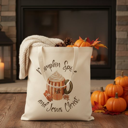 Pompoenkruid en Jesus Christ Christelijke herfst Tote Bag