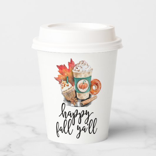 pompoenkruid | Happy Herfst Y'all Paper Cups Papieren Bekers (Voorkant)
