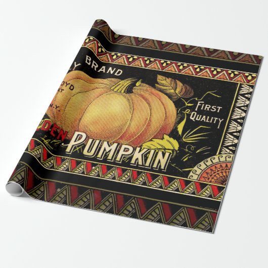 Pompoenlabel Antiek vlindermerk Cadeaupapier (Uitgerold)