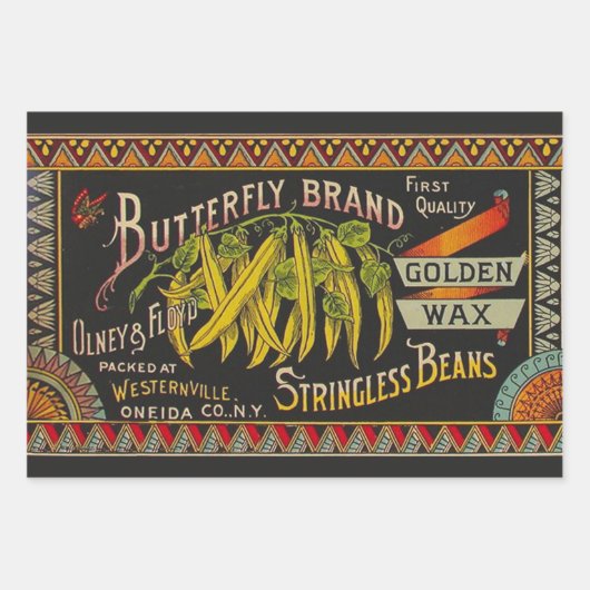 Pompoenlabel Antiek vlindermerk Inpakpapier Vel (Voorkant 2)