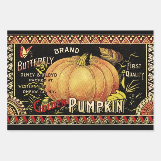 Pompoenlabel Antiek vlindermerk Inpakpapier Vel (Voorkant)