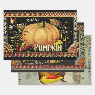 Pompoenlabel Antiek vlindermerk Inpakpapier Vel