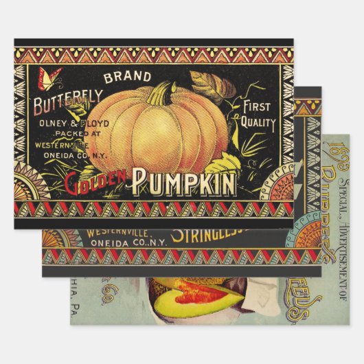 Pompoenlabel Antiek vlindermerk Inpakpapier Vel (Set)