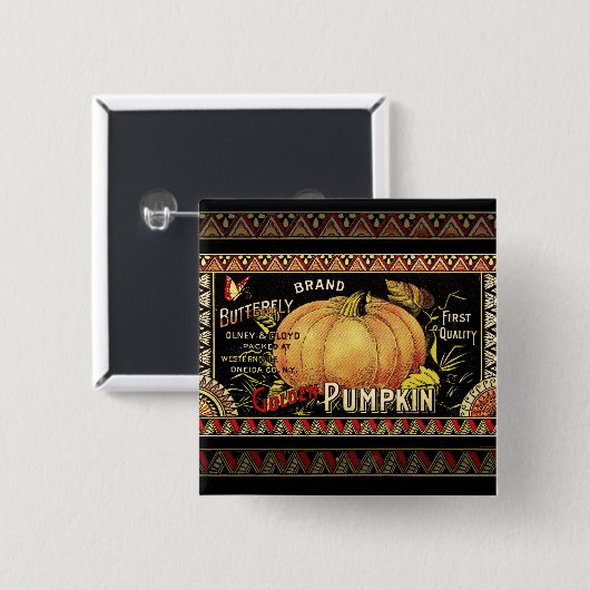 Pompoenlabel Antiek vlindermerk Vierkante Button 5,1 Cm (Voorkant /achterkant)