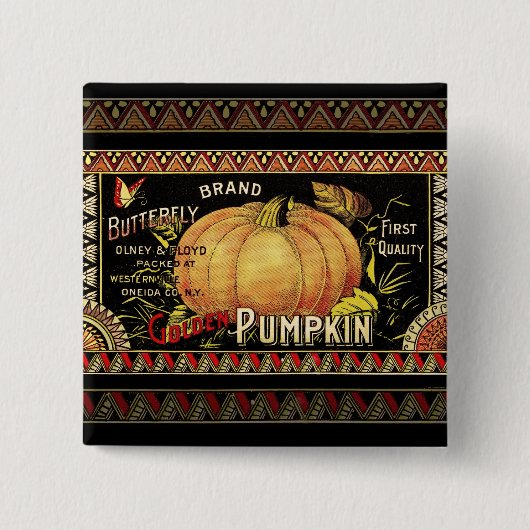 Pompoenlabel Antiek vlindermerk Vierkante Button 5,1 Cm (Voorkant)