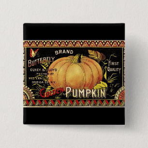 Pompoenlabel Antiek vlindermerk Vierkante Button 5,1 Cm