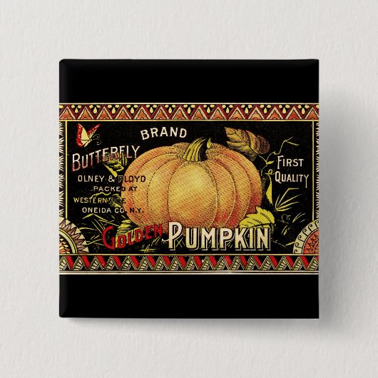 Pompoenlabel Antiek vlindermerk Vierkante Button 5,1 Cm (Voorkant)