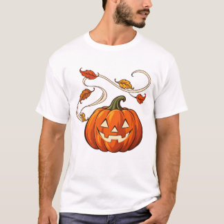 Pompoenlantaarn en gekrulde bladeren t-shirt