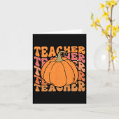 Pompoenleraar Herfst Thanksgiving terug naar schoo Kaart (Gele Bloem)