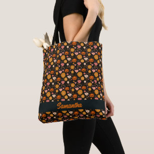 Pompoenliefde met harten en bloemen tote bag
