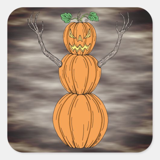Pompoenman Halloween Kunst Vierkante Sticker (Voorkant)