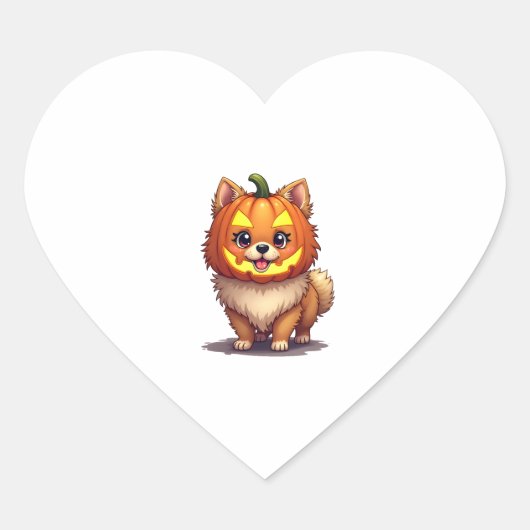 Pompoenmasker Pommerse hond Hart Sticker (Voorkant)