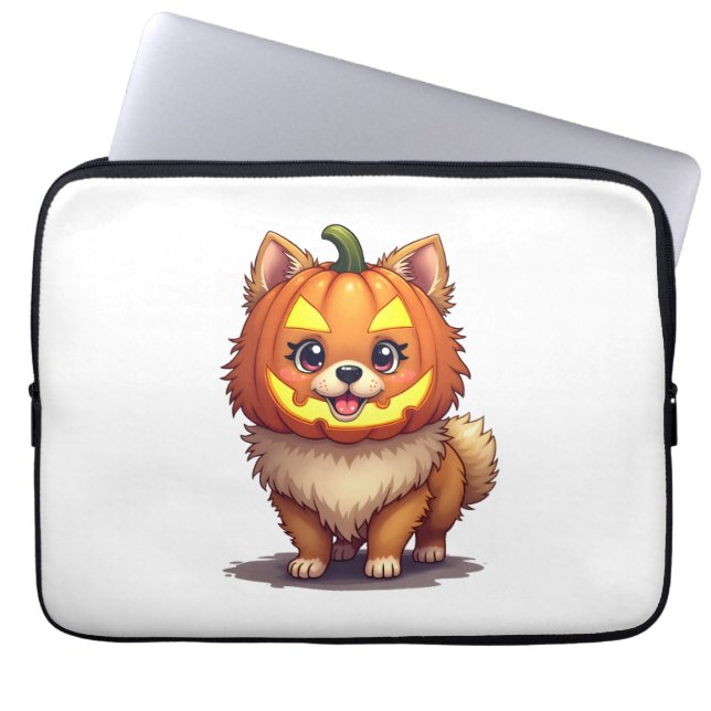 Pompoenmasker Pommerse hond Laptop Sleeve (Voorkant)