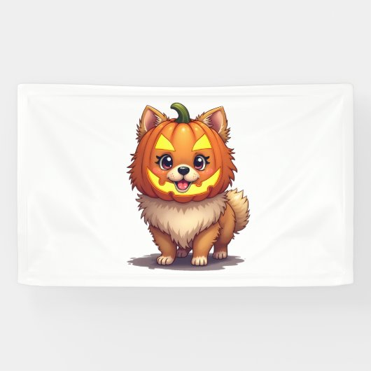 Pompoenmasker Pommerse hond Spandoek (Horizontaal)