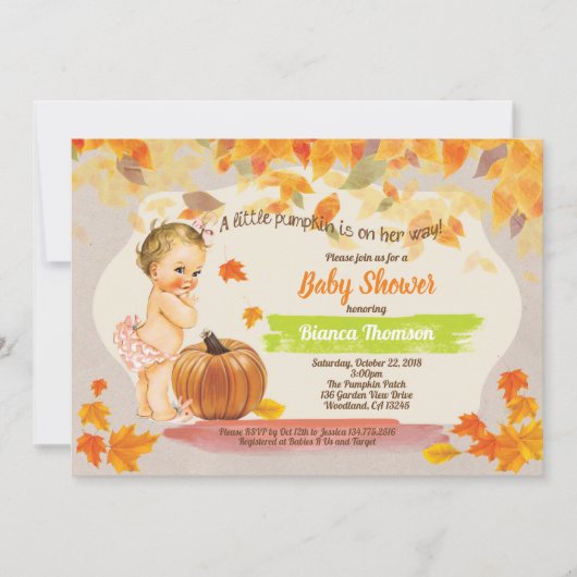 Pompoenmeisje douche  herfst kaart (Voorkant)