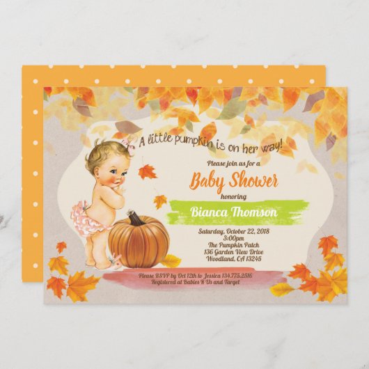 Pompoenmeisje douche  herfst kaart (Voorkant / Achterkant)