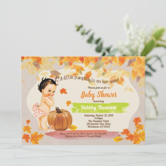 Pompoenmeisje douche herfst kaart (Staand voorkant)