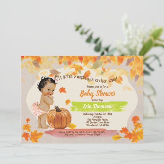 Pompoenmeisje douche  herfst kaart (Staand voorkant)