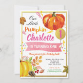 Pompoenmeisje eerste verjaardag roze en goud kaart (Voorkant)