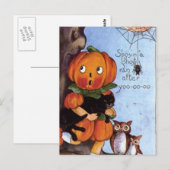 Pompoenmeisje met kat briefkaart (Voorkant / Achterkant)