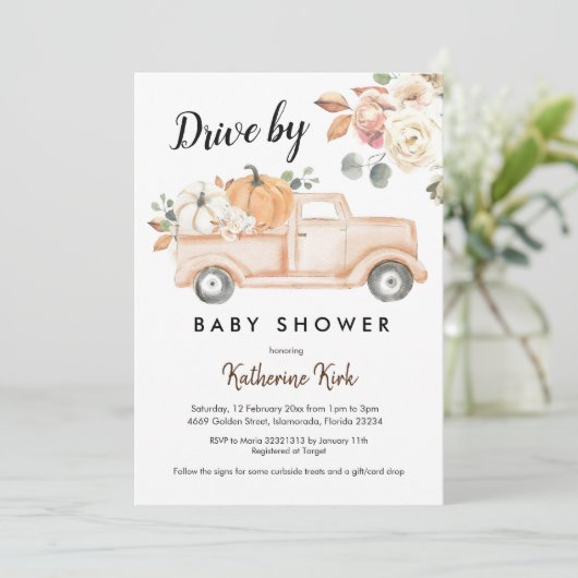 Pompoenmotor Herfst, Baby shower uitnodiging (Staand voorkant)