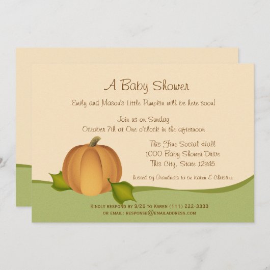 pompoenoogst-Baby shower Kaart (Voorkant / Achterkant)