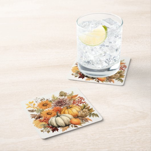 Pompoenoogst Bloemenmedaille: Bladgroen en bloemen Kartonnen Onderzetters (Insitu)