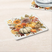 Pompoenoogst Bloemenmedaille: Bladgroen en bloemen Kartonnen Onderzetters (Schuin)