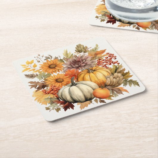 Pompoenoogst Bloemenmedaille: Bladgroen en bloemen Kartonnen Onderzetters (Schuin)