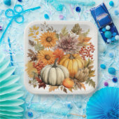 Pompoenoogst Bloemenmedaille: Bladgroen en bloemen Papieren Bordje (Feest)