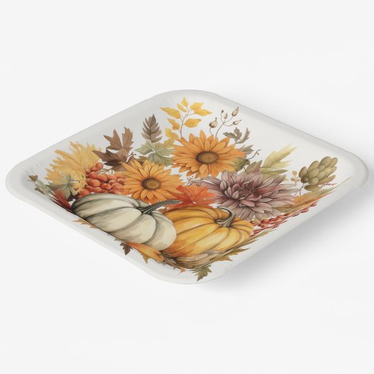 Pompoenoogst Bloemenmedaille: Bladgroen en bloemen Papieren Bordje (Gebogen)