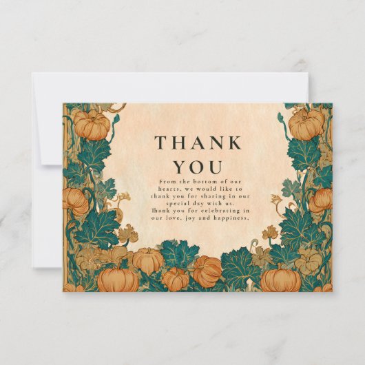  pompoenoogst bruiloft bedankkaart (Voorkant)