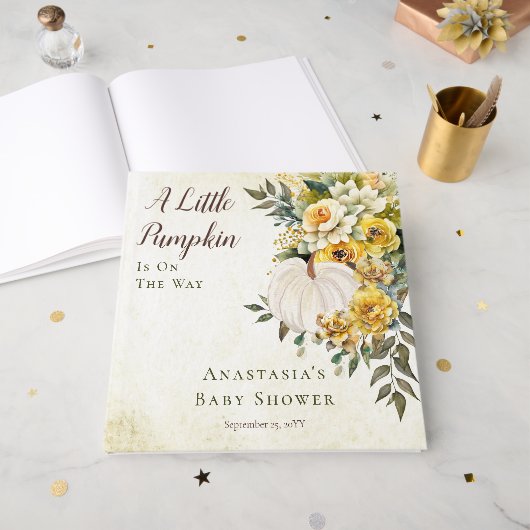 pompoenoogst | Floral Baby shower gastenboek (Voorkant open)