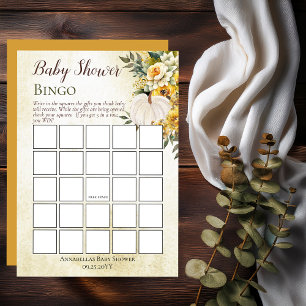 pompoenoogst   Gold Floral Baby shower Bingo Kaart
