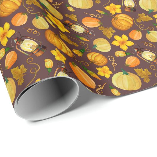 Pompoenoogst herfst Waterverf Pattern Cadeaupapier (Rol Hoek)