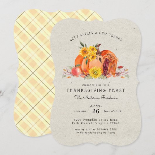 Pompoenoogst | Thanksgiving-dinerfeest Kaart (Voorkant / Achterkant)